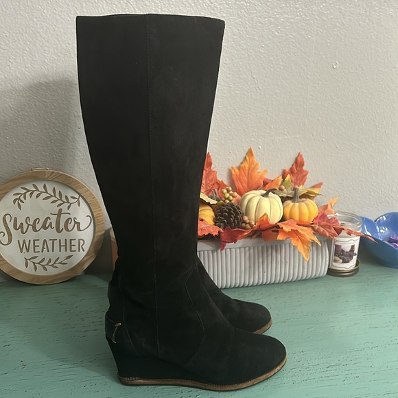 FENDI tall suede wedge boots SZ 35 US 5 - Picture 2 of 7